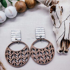 Genuine leather and wood post earrings!
